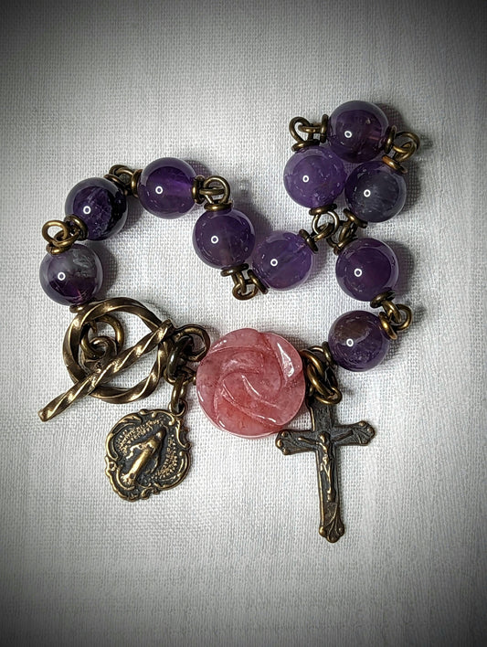 Rosary Bracelet in Amethyst and Pink Tourmaline