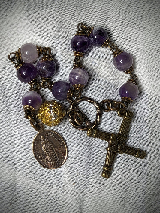 Irish Saints Rosary Bracelet in Amethyst and Bronze