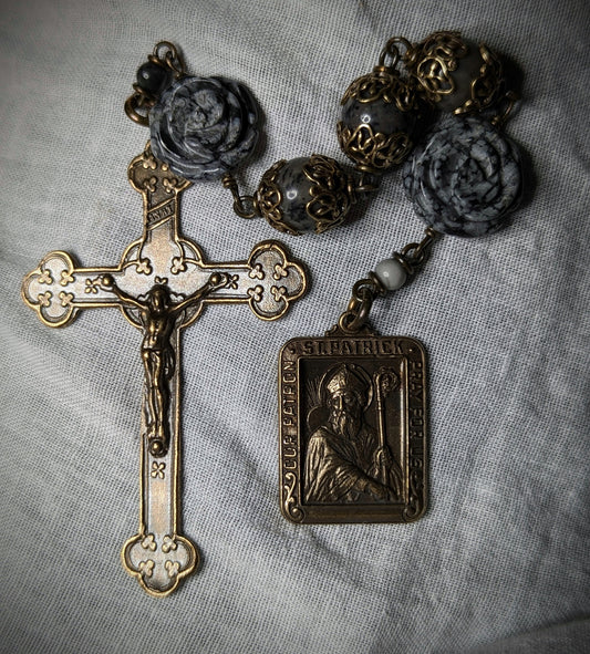 St. Patrick Paternoster Chaplet in Picasso Marble and Bronze