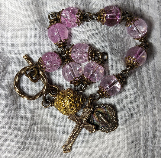 Rosary bracelet in Pink Quartz and Bronze