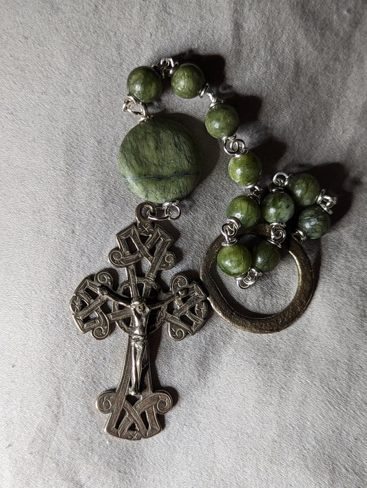 Irish Tenner Rosary in Connemara Marble and White Bronze