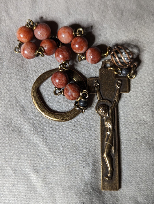Irish Tenner Rosary in Cork Red Marble and Bronze